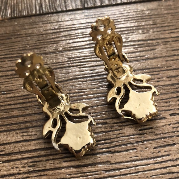 Vintage Double Blue Flower Rhinestone Clip Earring - Picture 6 of 12